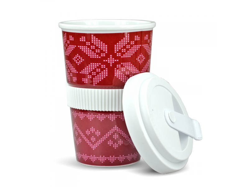 Porzellan Coffee-To-Go Becher "Norweger Rot"